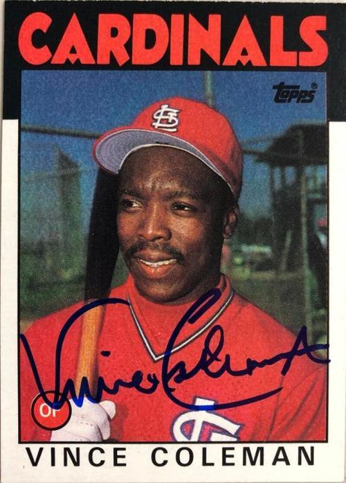 Vince Coleman Signed 1986 Topps Baseball Card - St Louis Cardinals - PastPros