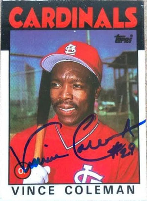 Vince Coleman Signed 1986 Topps Tiffany Baseball Card - St Louis Cardinals