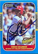 Vince Coleman Signed 1987 Donruss Highlights Baseball Card - St Louis Cardinals