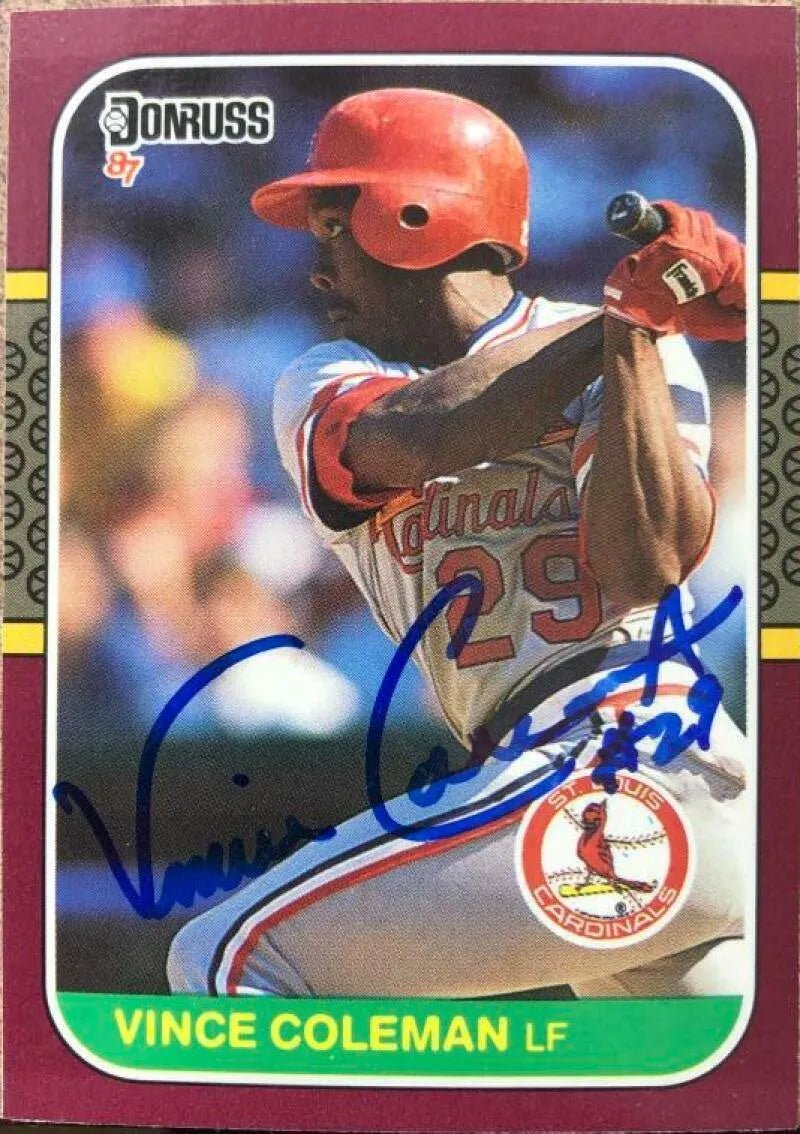 Vince Coleman Signed 1987 Donruss Opening Day Baseball Card - St Louis Cardinals
