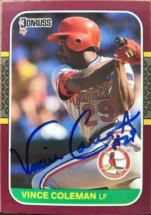Vince Coleman Signed 1987 Donruss Opening Day Baseball Card - St Louis Cardinals - PastPros