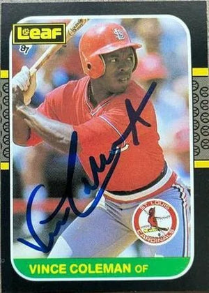 Vince Coleman Signed 1987 Leaf Baseball Card - St Louis Cardinals