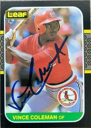 Vince Coleman Signed 1987 Leaf Baseball Card - St Louis Cardinals - PastPros