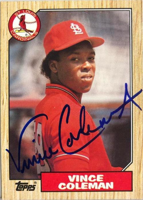 Vince Coleman Signed 1987 Topps Baseball Card - St Louis Cardinals - PastPros