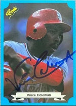 Vince Coleman Signed 1988 Classic Blue Baseball Card - St Louis Cardinals
