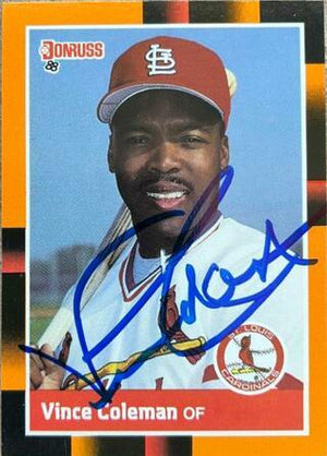 Vince Coleman Signed 1988 Donruss Baseball's Best Baseball Card - St Louis Cardinals - PastPros