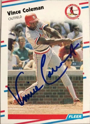 Vince Coleman Signed 1988 Fleer Baseball Card - St Louis Cardinals