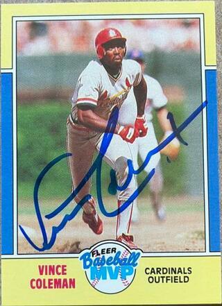 Vince Coleman Signed 1988 Fleer Baseball MVPs Baseball Card - St Louis Cardinals - PastPros