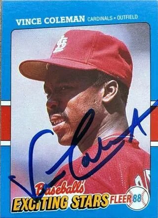 Vince Coleman Signed 1988 Fleer Exciting Stars Baseball Card - St Louis Cardinals