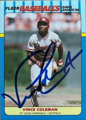 Vince Coleman Signed 1988 Fleer League Leaders Baseball Card - St Louis Cardinals - PastPros