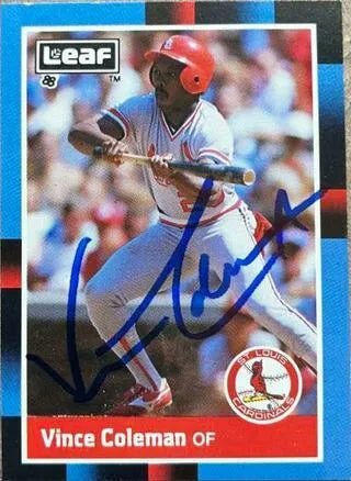 Vince Coleman Signed 1988 Leaf Baseball Card - St Louis Cardinals