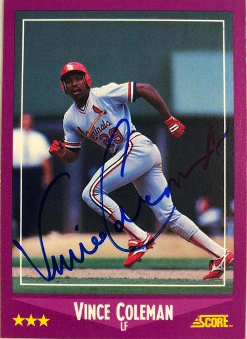 Vince Coleman Signed 1988 Score Baseball Card - St Louis Cardinals - PastPros