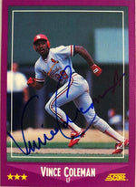 Vince Coleman Signed 1988 Score Baseball Card - St Louis Cardinals - PastPros