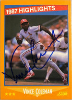 Vince Coleman Signed 1988 Score Highlights Baseball Card - St Louis Cardinals - PastPros