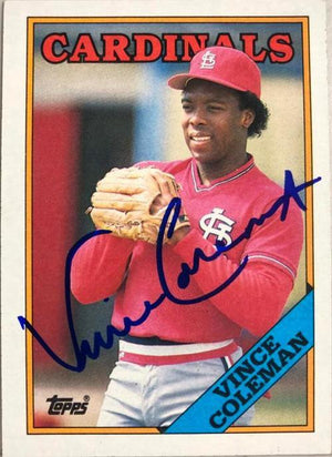 Vince Coleman Signed 1988 Topps Baseball Card - St Louis Cardinals - PastPros