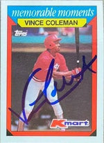 Vince Coleman Signed 1988 Topps K-Mart Memorable Moments Baseball Card - St Louis Cardinals