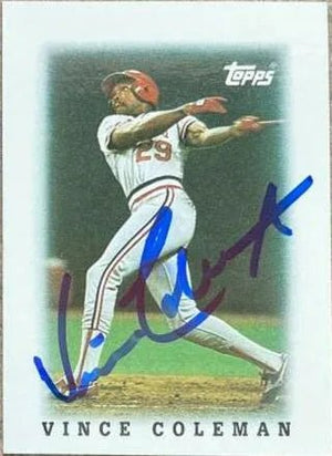 Vince Coleman Signed 1988 Topps Mini Major League Leaders Baseball Card - St Louis Cardinals