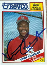 Vince Coleman Signed 1988 Topps Revco League Leaders Baseball Card - St Louis Cardinals - PastPros