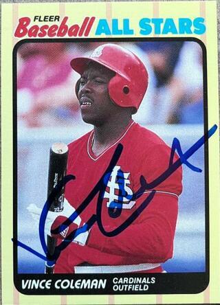 Vince Coleman Signed 1989 Fleer All-Stars Baseball Card - St Louis Cardinals - PastPros