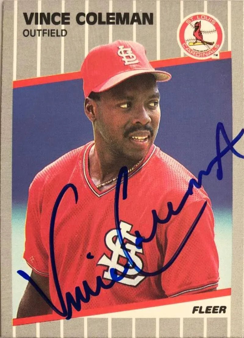 Vince Coleman Signed 1989 Fleer Baseball Card - St Louis Cardinals