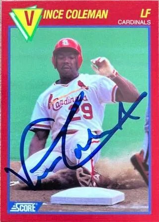 Vince Coleman Signed 1989 Score Hottest 100 Players Baseball Card - St Louis Cardinals