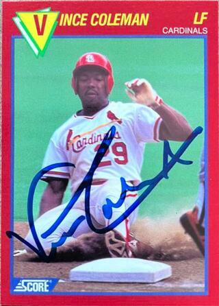 Vince Coleman Signed 1989 Score Hottest 100 Players Baseball Card - St Louis Cardinals - PastPros