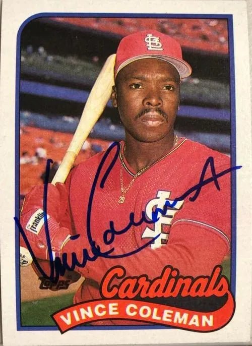 Vince Coleman Signed 1989 Topps Baseball Card - St Louis Cardinals