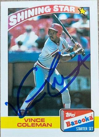 Vince Coleman Signed 1989 Topps Bazooka Baseball Card - St Louis Cardinals - PastPros