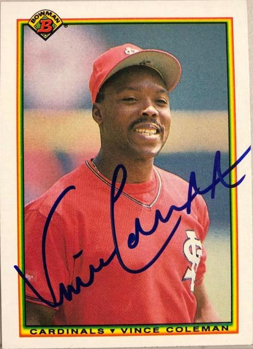 Vince Coleman Signed 1990 Bowman Baseball Card - St Louis Cardinals - PastPros