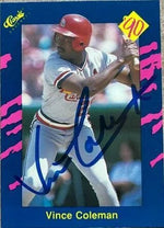 Vince Coleman Signed 1990 Classic Blue Baseball Card - St Louis Cardinals