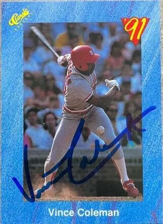 Vince Coleman Signed 1990 Classic I Baseball Card - St Louis Cardinals