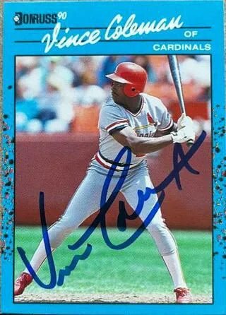 Vince Coleman Signed 1990 Donruss Best NL Baseball Card - St Louis Cardinals