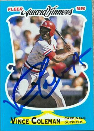 Vince Coleman Signed 1990 Fleer Award Winners Baseball Card - St Louis Cardinals - PastPros