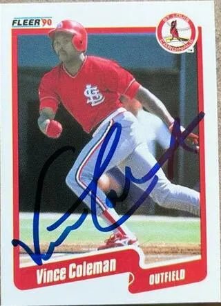 Vince Coleman Signed 1990 Fleer Baseball Card - St Louis Cardinals
