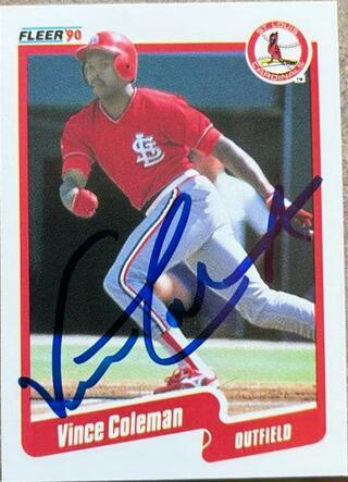Vince Coleman Signed 1990 Fleer Baseball Card - St Louis Cardinals - PastPros