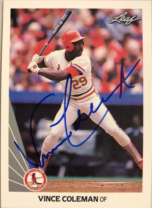 Vince Coleman Signed 1990 Leaf Baseball Card - St Louis Cardinals - PastPros