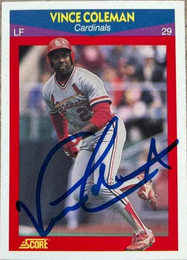 Vince Coleman Signed 1990 Score 100 Superstars Baseball Card - St Louis Cardinals