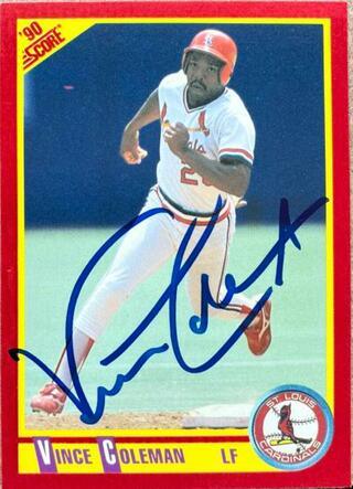 Vince Coleman Signed 1990 Score Baseball Card - St Louis Cardinals - PastPros