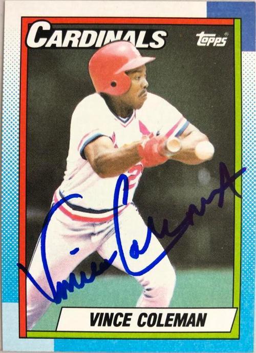 Vince Coleman Signed 1990 Topps Baseball Card - St Louis Cardinals - PastPros