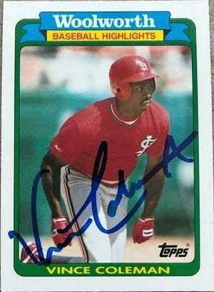 Vince Coleman Signed 1990 Topps Woolworth Highlights Baseball Card - St Louis Cardinals