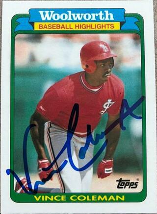 Vince Coleman Signed 1990 Topps Woolworth Highlights Baseball Card - St Louis Cardinals - PastPros