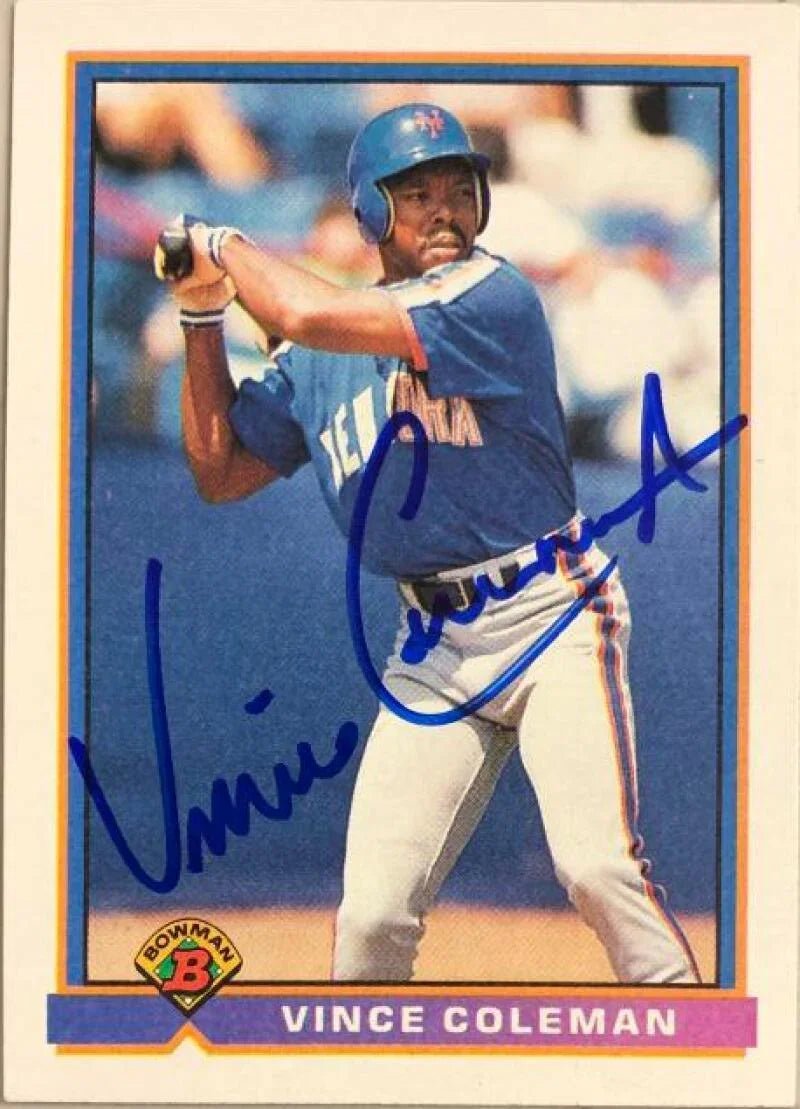 Vince Coleman Signed 1991 Bowman Baseball Card - New York Mets