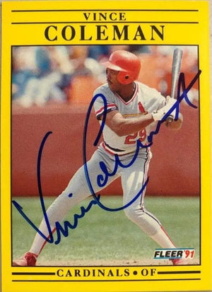 Vince Coleman Signed 1991 Fleer Baseball Card - St Louis Cardinals