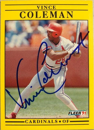 Vince Coleman Signed 1991 Fleer Baseball Card - St Louis Cardinals - PastPros