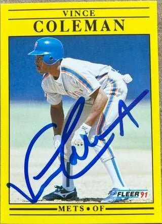 Vince Coleman Signed 1991 Fleer Update Baseball Card - New York Mets