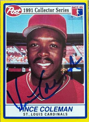 Vince Coleman Signed 1991 Post Cereal Baseball Card - St Louis Cardinals - PastPros