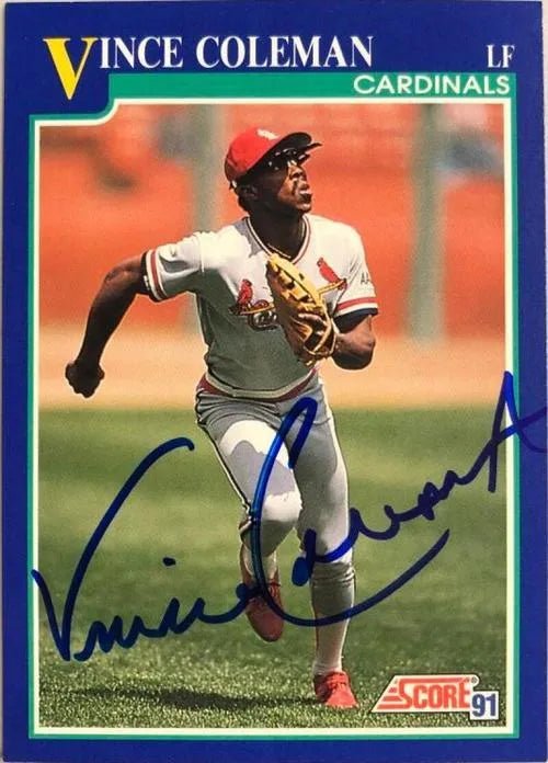 Vince Coleman Signed 1991 Score Baseball Card - St Louis Cardinals