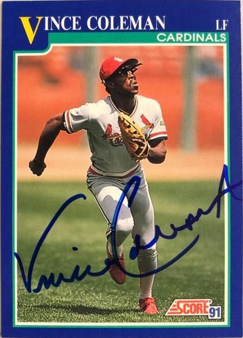 Vince Coleman Signed 1991 Score Baseball Card - St Louis Cardinals - PastPros