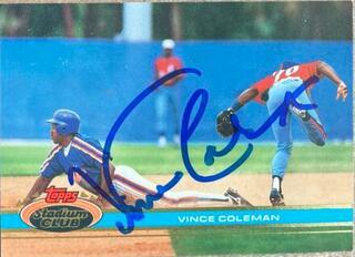 Vince Coleman Signed 1991 Stadium Club Baseball Card - New York Mets - PastPros