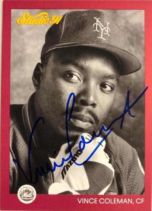 Vince Coleman Signed 1991 Studio Baseball Card - St Louis Cardinals - PastPros